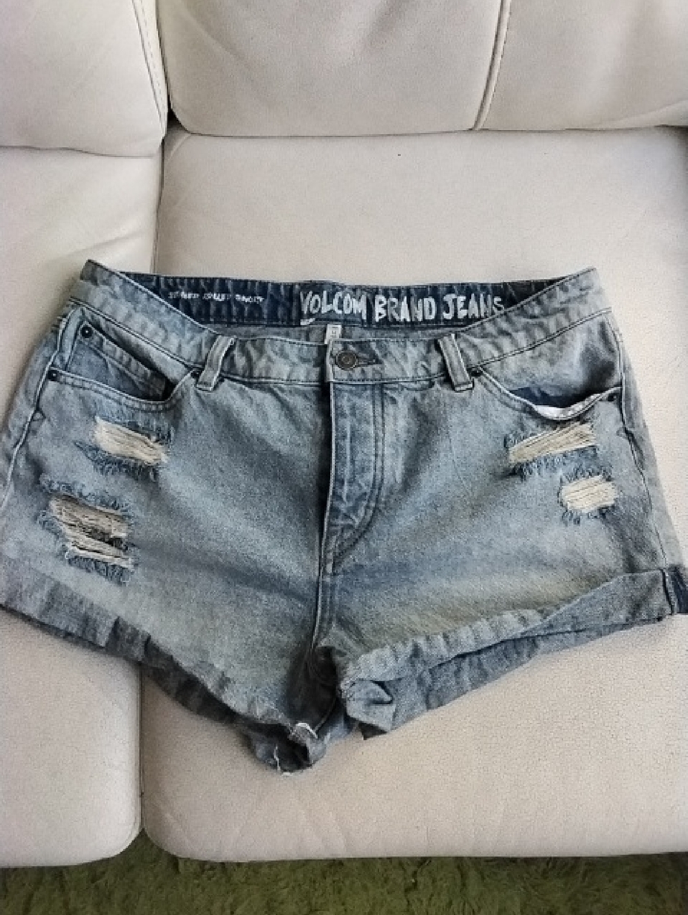 Volcom Light Blue Distressed Denim Rolled-Hem Shorts